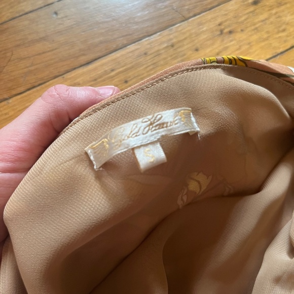 Gold Hawk Orange Tan Floral Silk Strapless Elegant Midi Dress NWOT Sample Size S - Picture 4 of 4